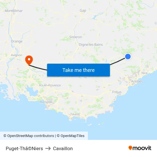 Puget-Thã©Niers to Cavaillon map
