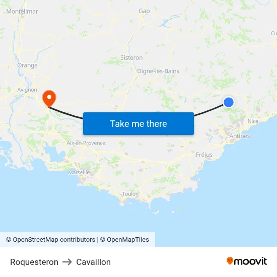 Roquesteron to Cavaillon map