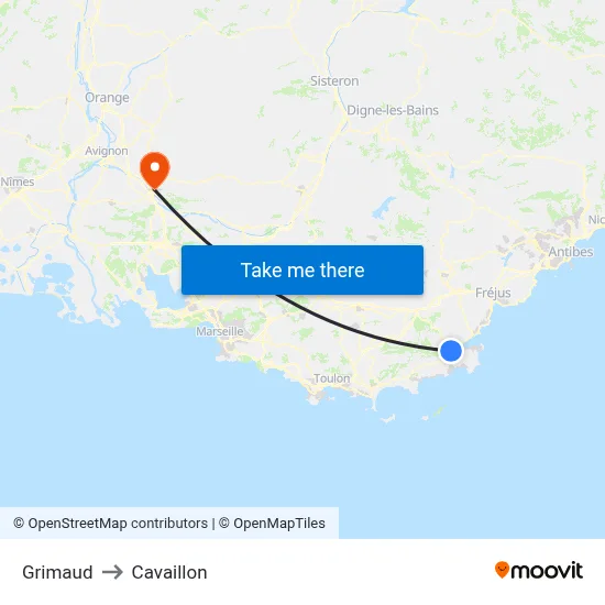 Grimaud to Cavaillon map
