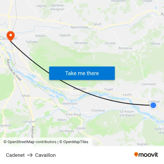 Cadenet to Cavaillon map