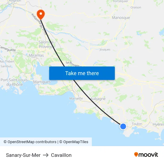 Sanary-Sur-Mer to Cavaillon map