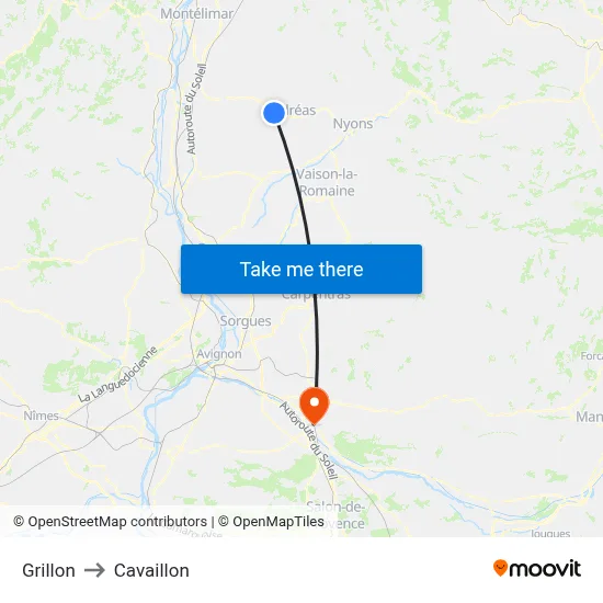 Grillon to Cavaillon map
