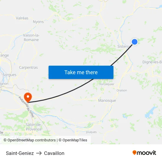 Saint-Geniez to Cavaillon map