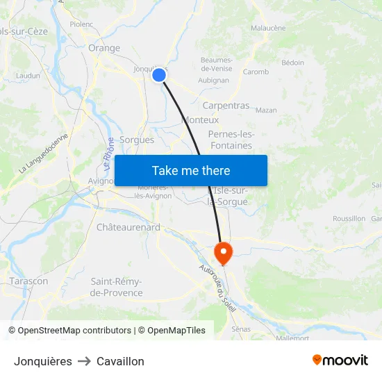 Jonquières to Cavaillon map