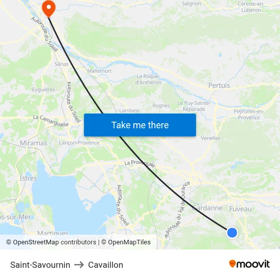 Saint-Savournin to Cavaillon map
