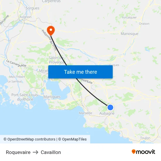 Roquevaire to Cavaillon map