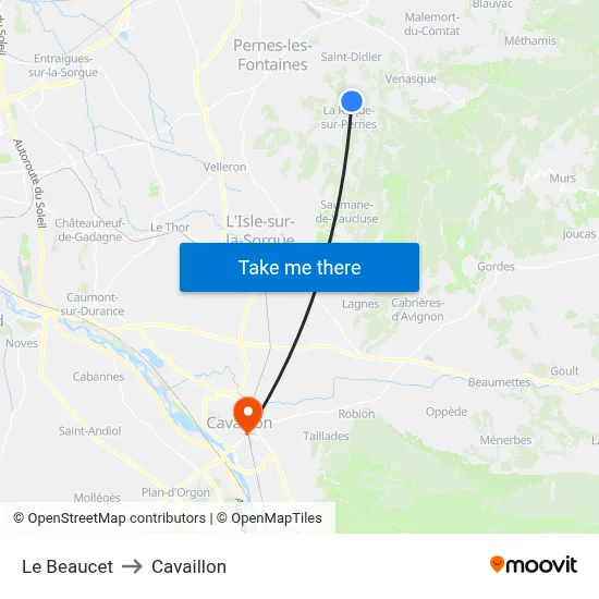 Le Beaucet to Cavaillon map