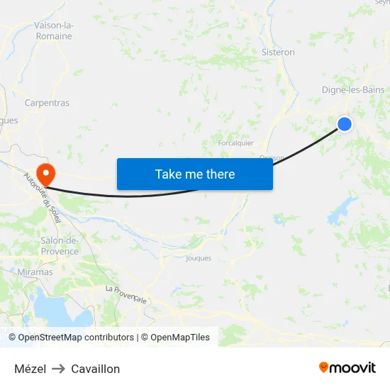 Mézel to Cavaillon map
