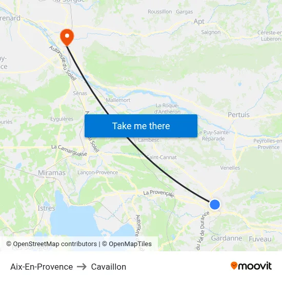 Aix-En-Provence to Cavaillon map