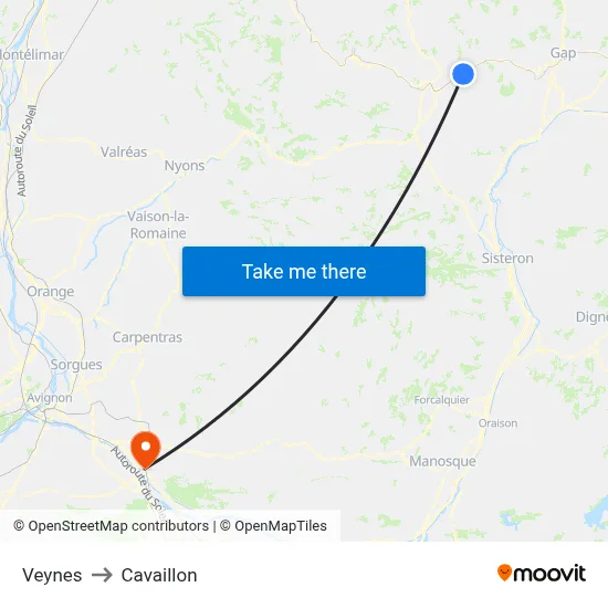 Veynes to Cavaillon map