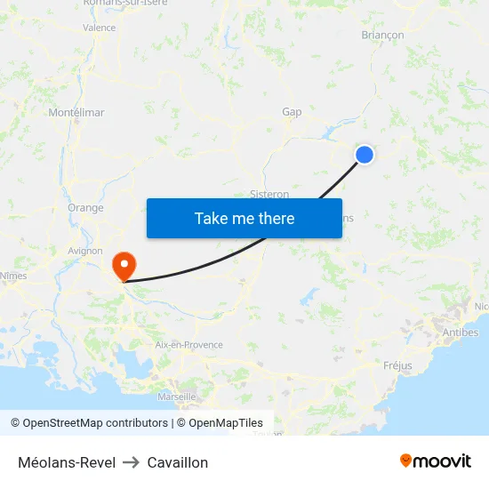 Méolans-Revel to Cavaillon map
