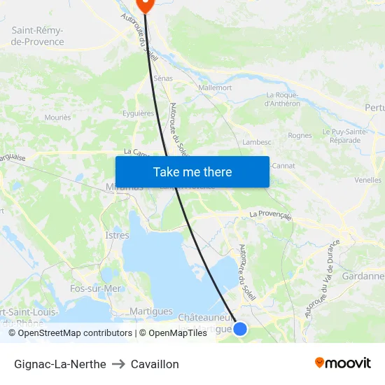 Gignac-La-Nerthe to Cavaillon map