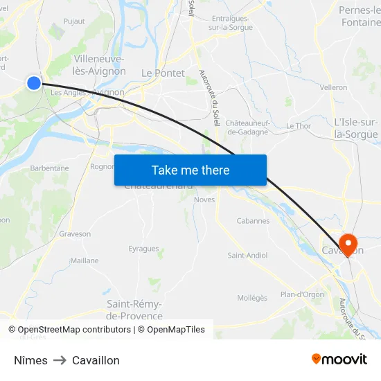 Nîmes to Cavaillon map