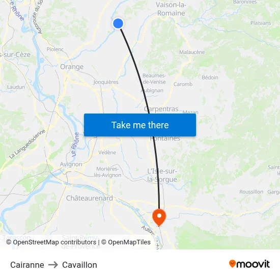 Cairanne to Cavaillon map