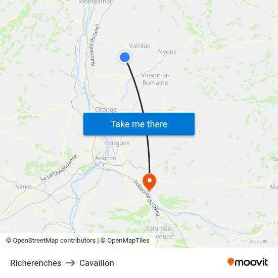 Richerenches to Cavaillon map