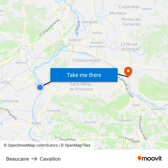 Beaucaire to Cavaillon map
