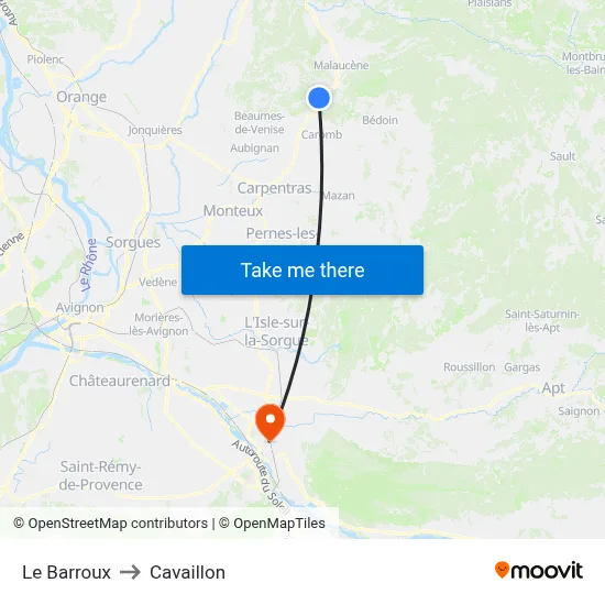 Le Barroux to Cavaillon map