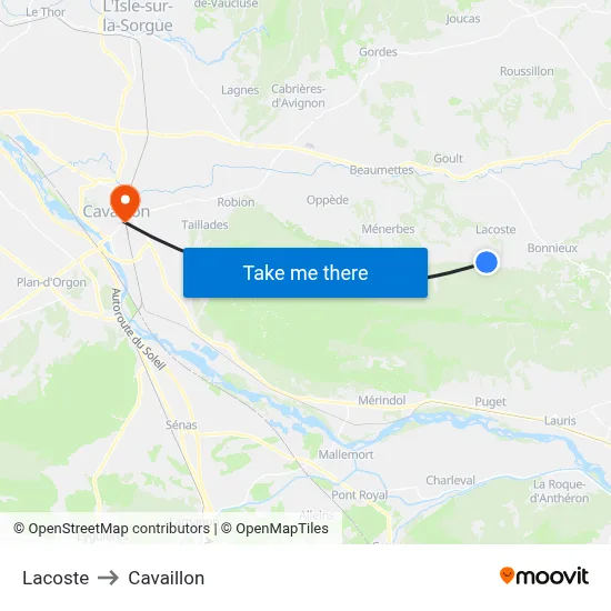 Lacoste to Cavaillon map