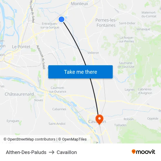 Althen-Des-Paluds to Cavaillon map
