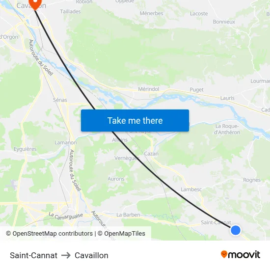 Saint-Cannat to Cavaillon map