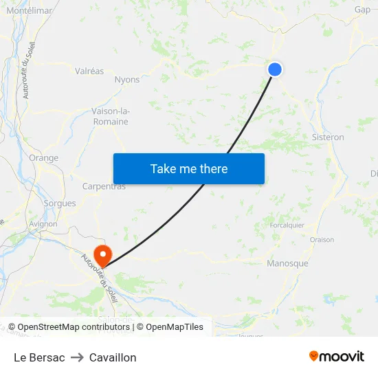 Le Bersac to Cavaillon map