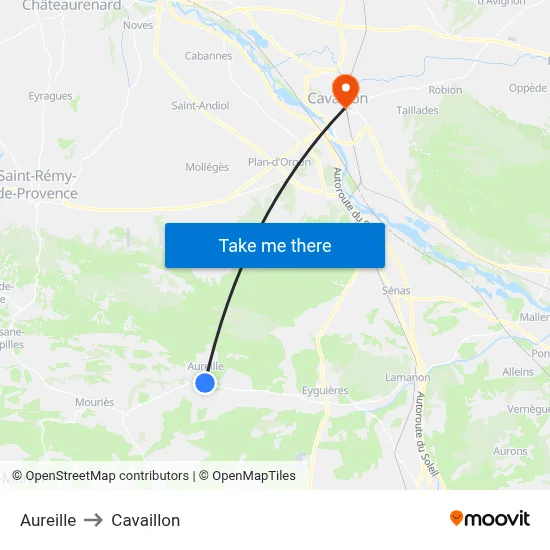Aureille to Cavaillon map