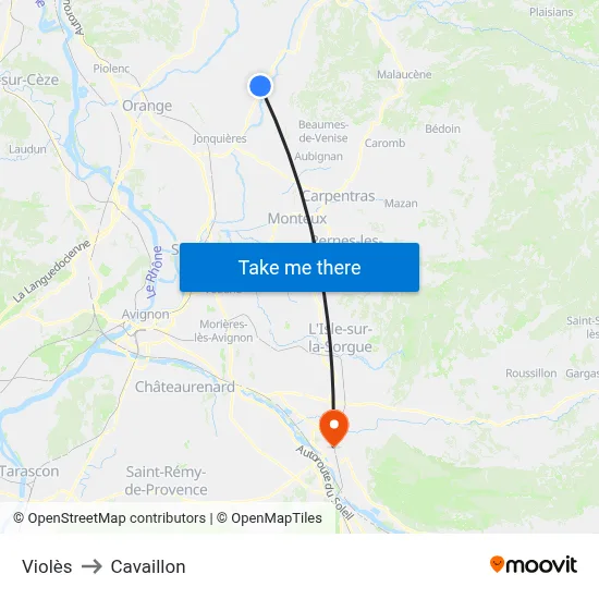 Violès to Cavaillon map