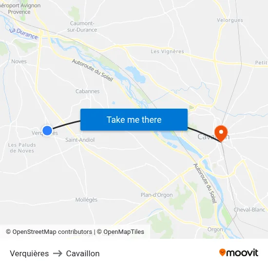 Verquières to Cavaillon map