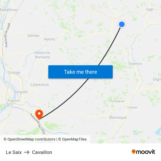 Le Saix to Cavaillon map