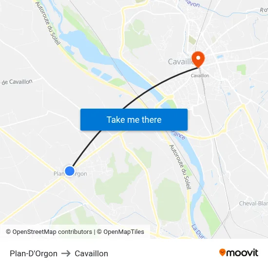 Plan-D'Orgon to Cavaillon map