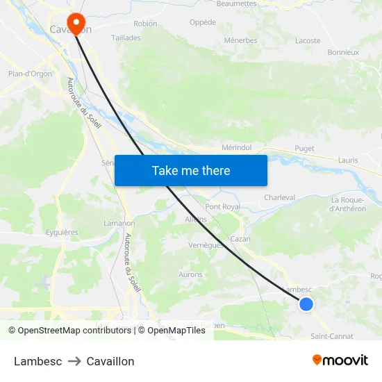 Lambesc to Cavaillon map