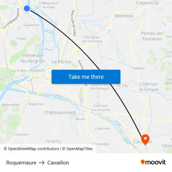 Roquemaure to Cavaillon map