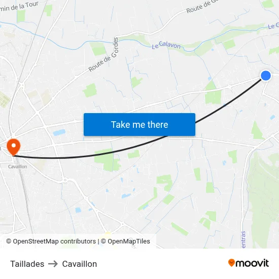 Taillades to Cavaillon map