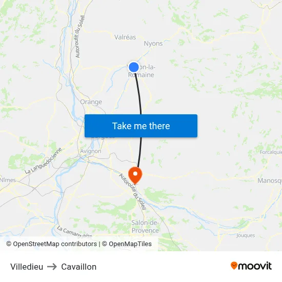 Villedieu to Cavaillon map