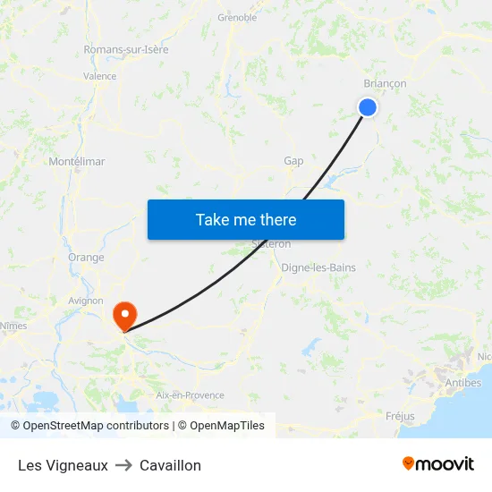 Les Vigneaux to Cavaillon map
