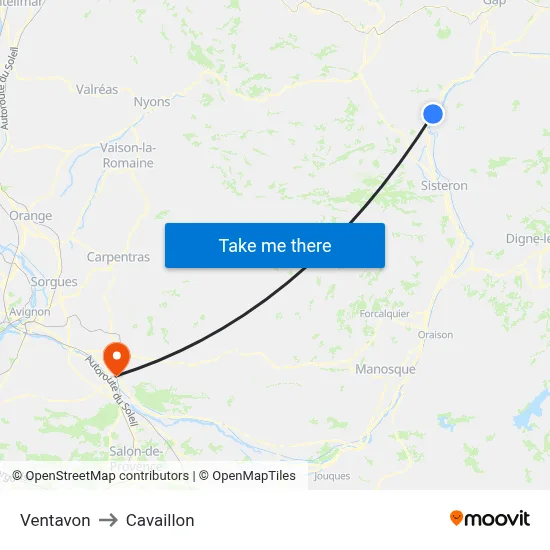 Ventavon to Cavaillon map