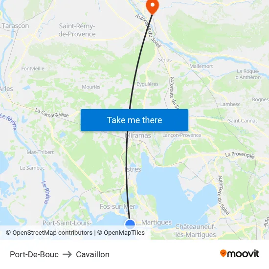 Port-De-Bouc to Cavaillon map