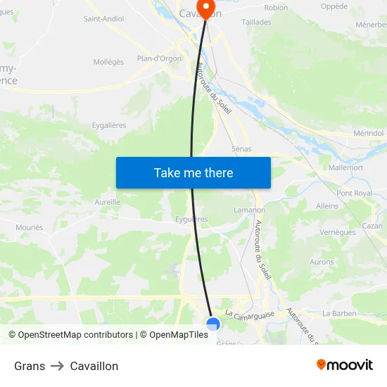 Grans to Cavaillon map