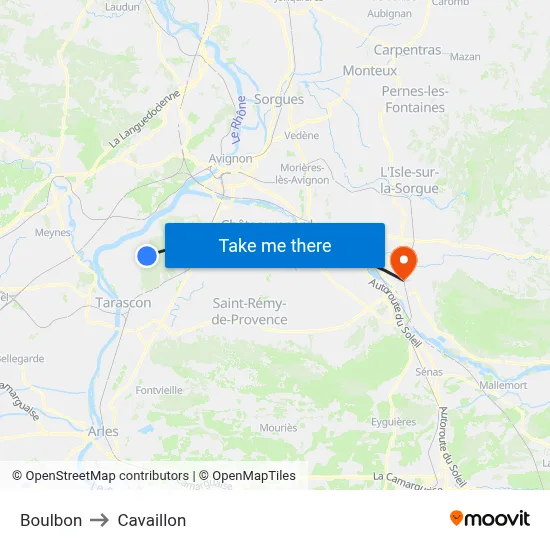 Boulbon to Cavaillon map