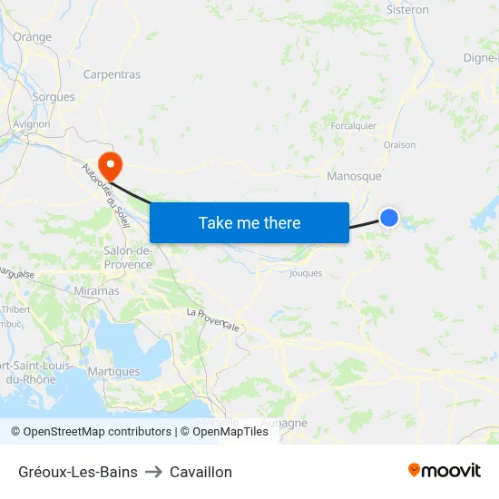 Gréoux-Les-Bains to Cavaillon map