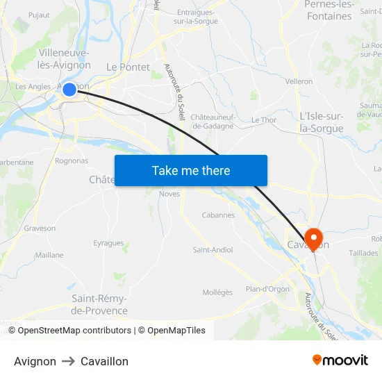 Avignon to Cavaillon map