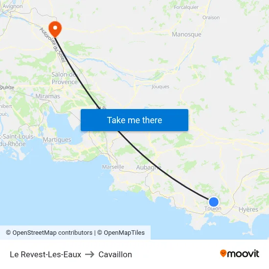Le Revest-Les-Eaux to Cavaillon map