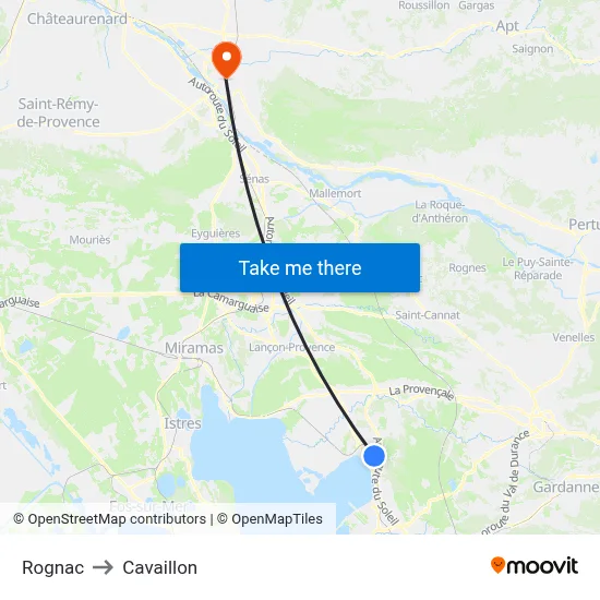 Rognac to Cavaillon map