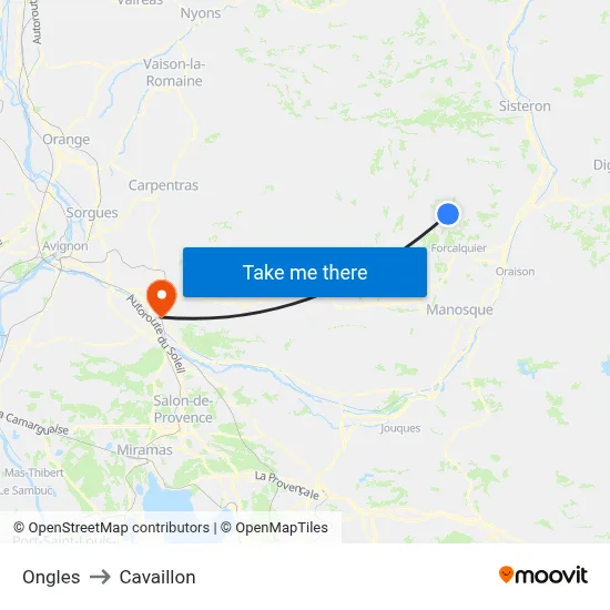 Ongles to Cavaillon map