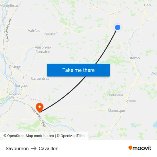 Savournon to Cavaillon map