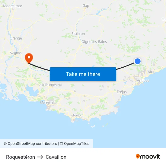 Roquestéron to Cavaillon map