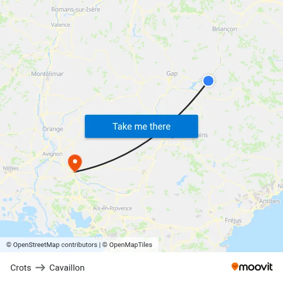 Crots to Cavaillon map