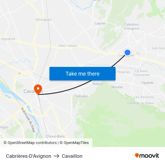 Cabrières-D'Avignon to Cavaillon map