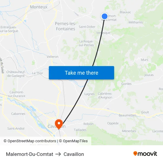 Malemort-Du-Comtat to Cavaillon map