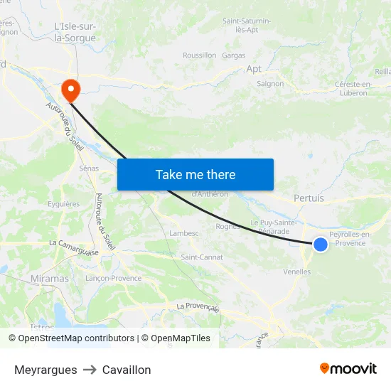 Meyrargues to Cavaillon map